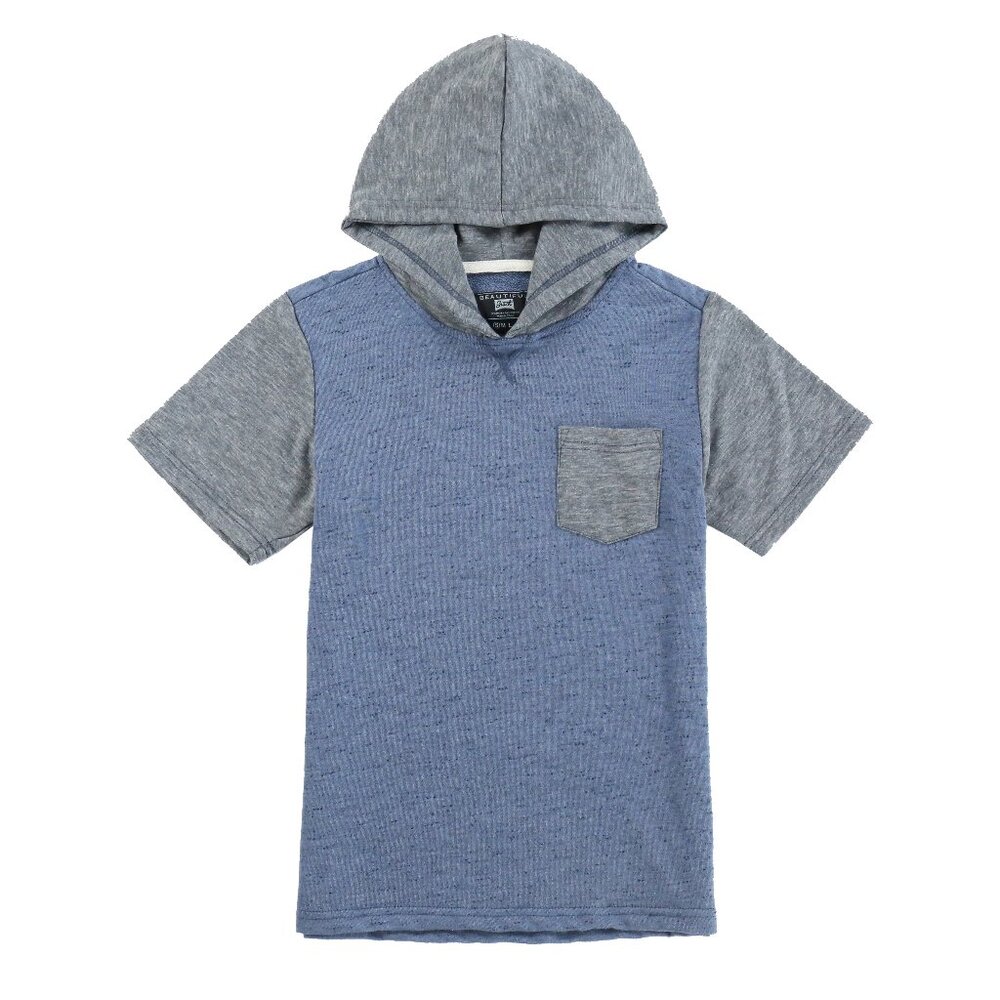 Boys' Blue & Gray Colorblock Short Sleeve Hoodie Tee